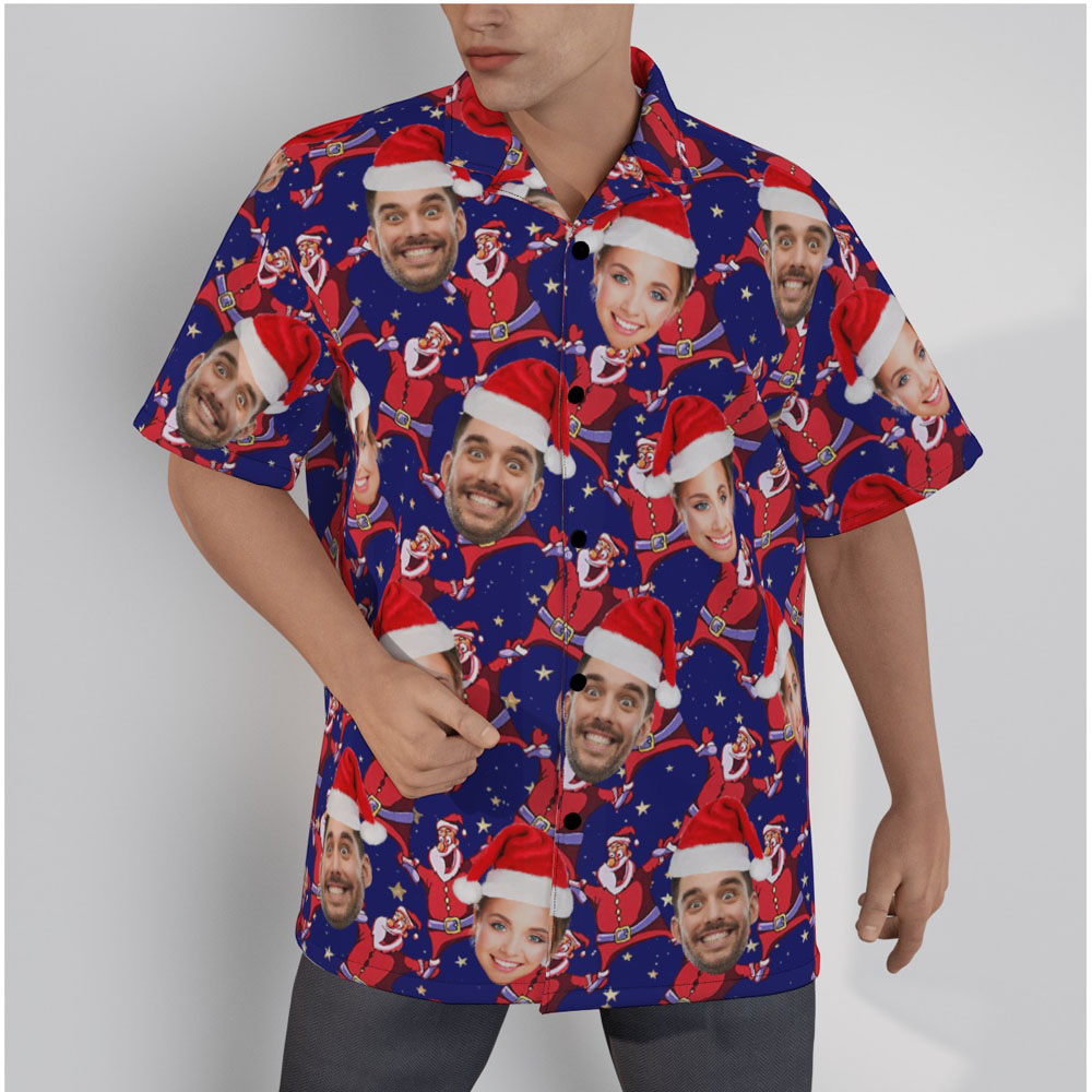 Custom Multiple Faces Christmas Santa Navy Hawaiian Shirt - variant image 1