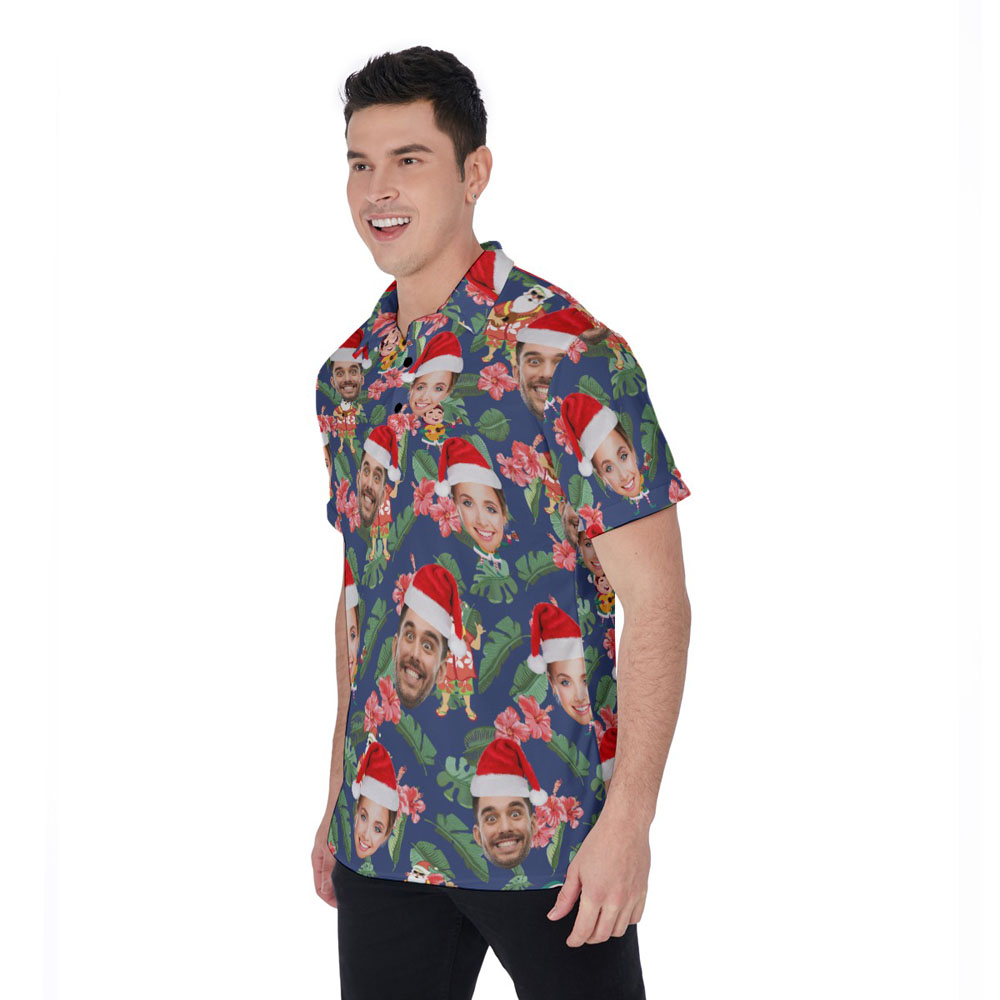 Custom Face Classic Santa Ukulele Floral Hawaiian Polo Shirt