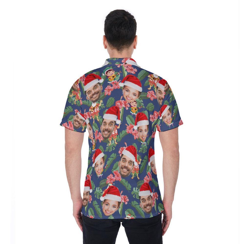Custom Face Classic Santa Ukulele Floral Hawaiian Polo Shirt