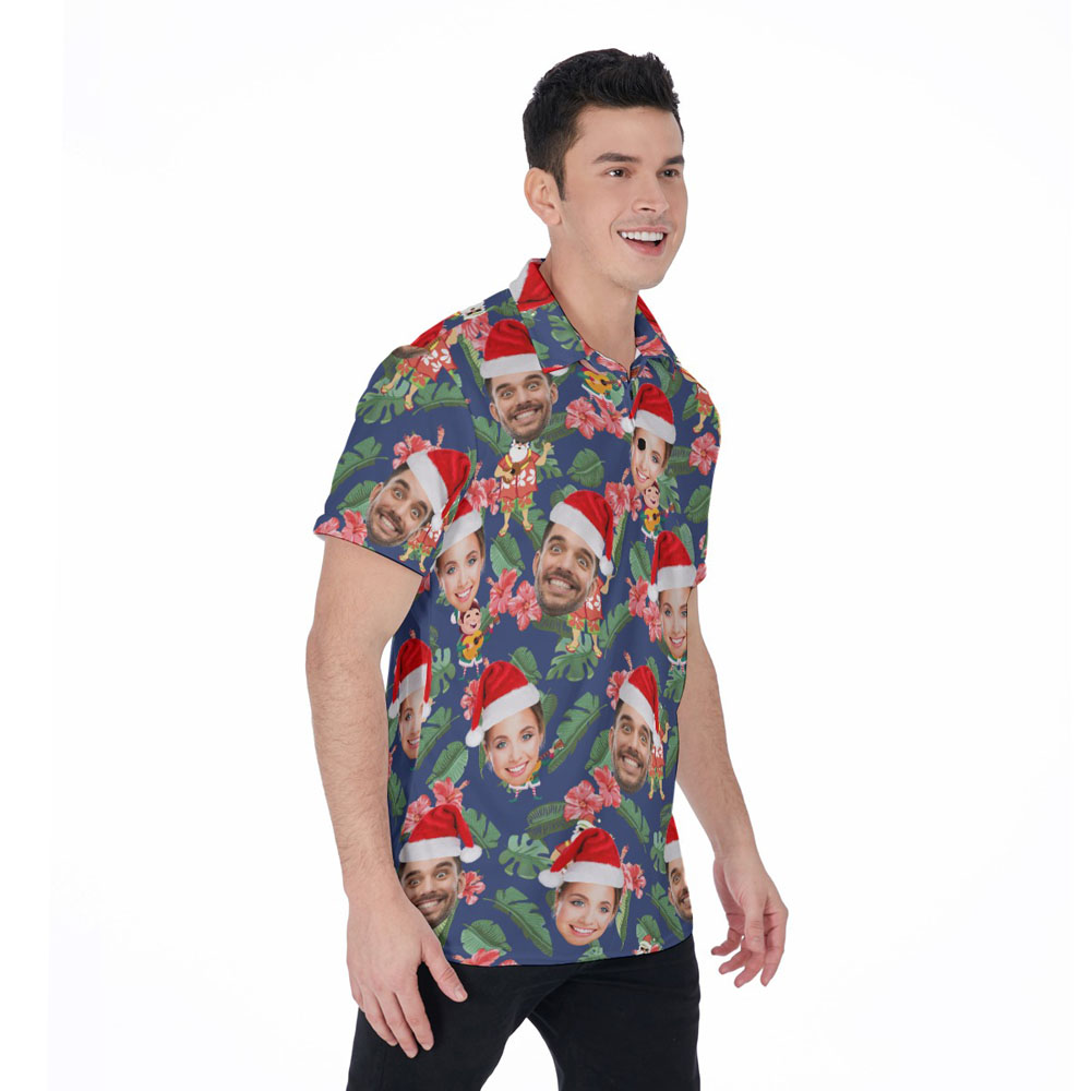 Custom Face Classic Santa Ukulele Floral Hawaiian Polo Shirt