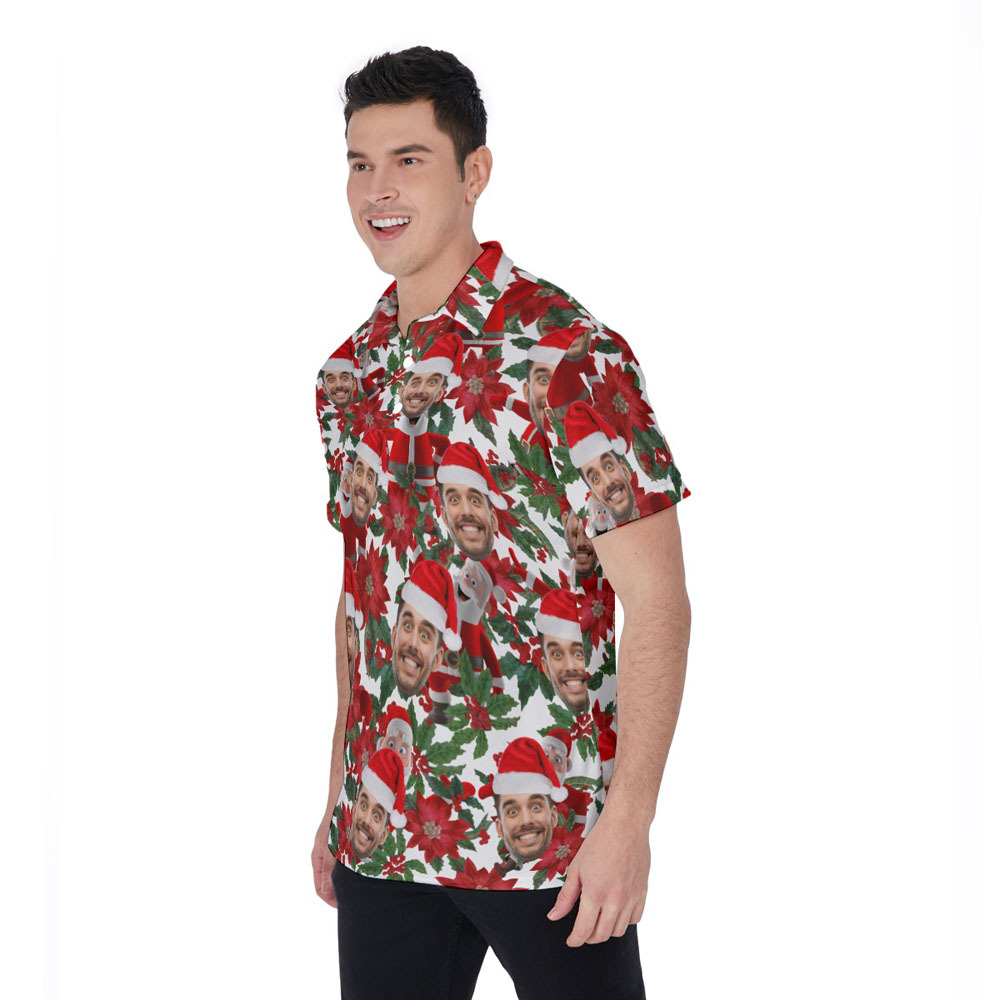 Funny Custom Face Classic Santa Floral Hawaiian Polo Shirt