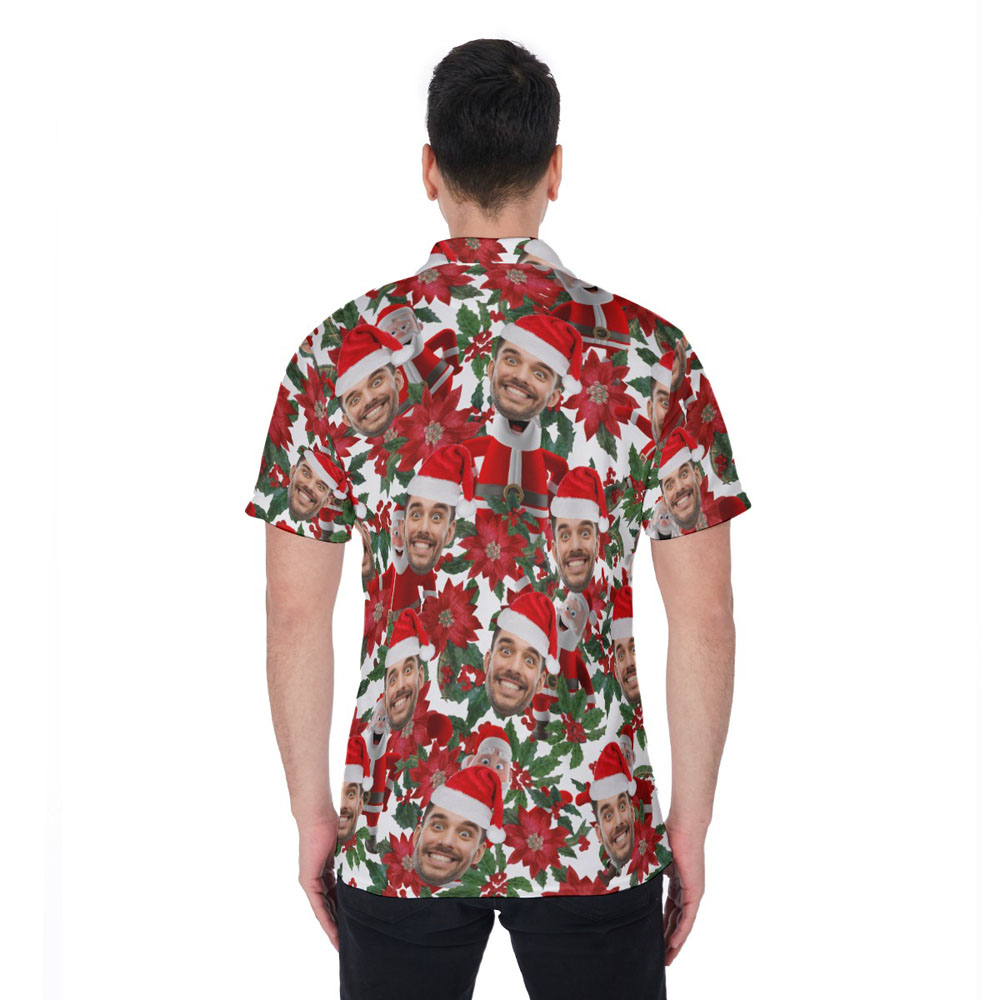 Funny Custom Face Classic Santa Floral Hawaiian Polo Shirt