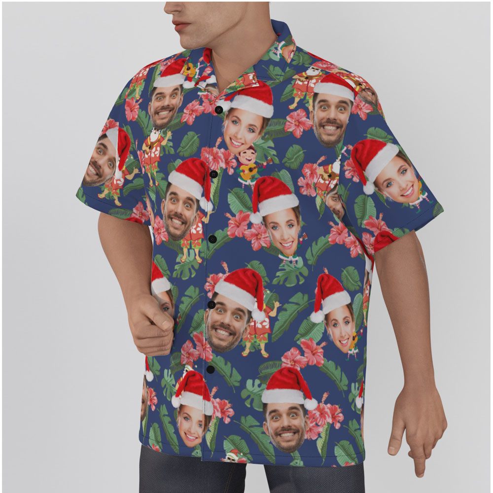 Classic Santa Ukulele Tropical Hawaiian Shirt With Custom Face