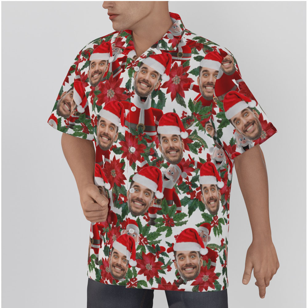 Funny Custom Face Floral Santa Christmas Hawaiian Shirt