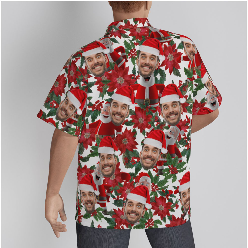 Funny Custom Face Floral Santa Christmas Hawaiian Shirt
