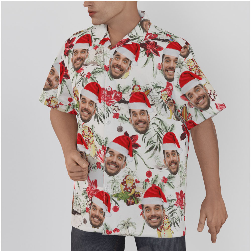 Funny Custom Face Vintage Santa Christmas Hawaiian Shirt