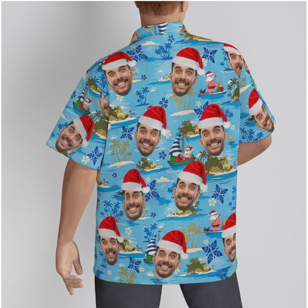 Custom Face Merry Island Santa Christmas Hawaiian Shirt