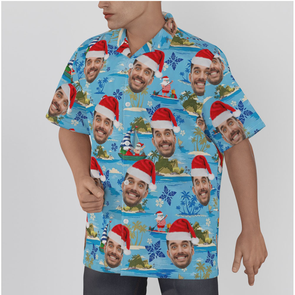 Custom Face Merry Island Santa Christmas Hawaiian Shirt