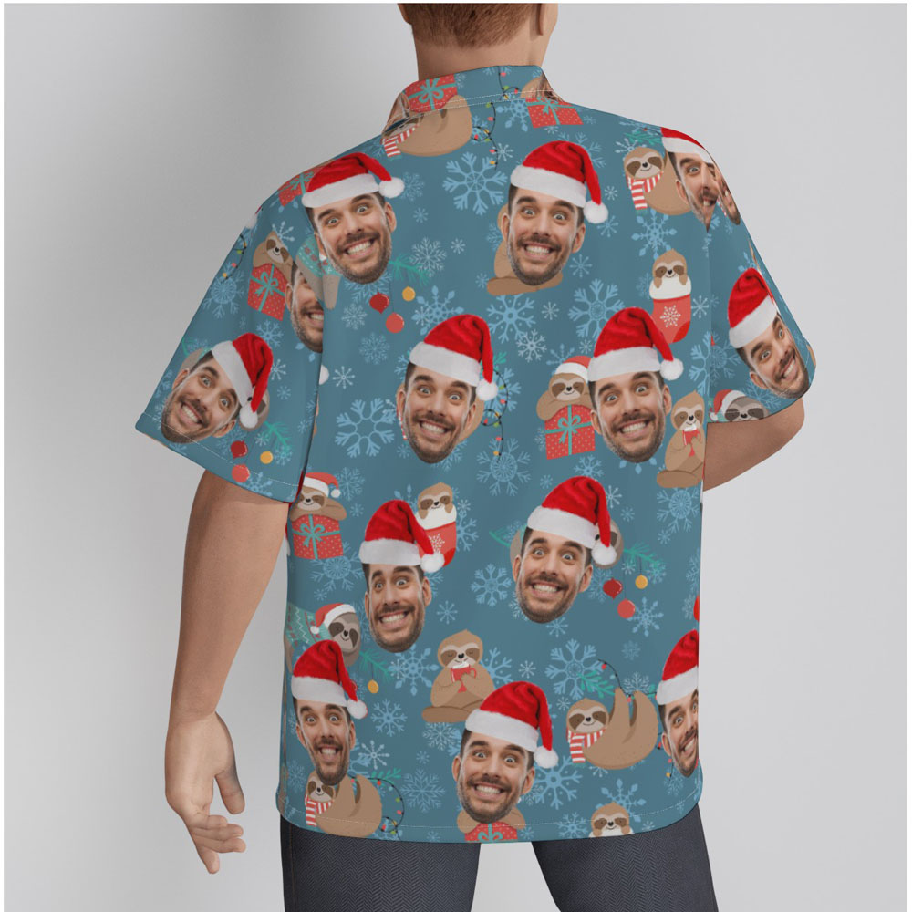 Funny Sloths Christmas Hawaiian Shirt With Custom Face