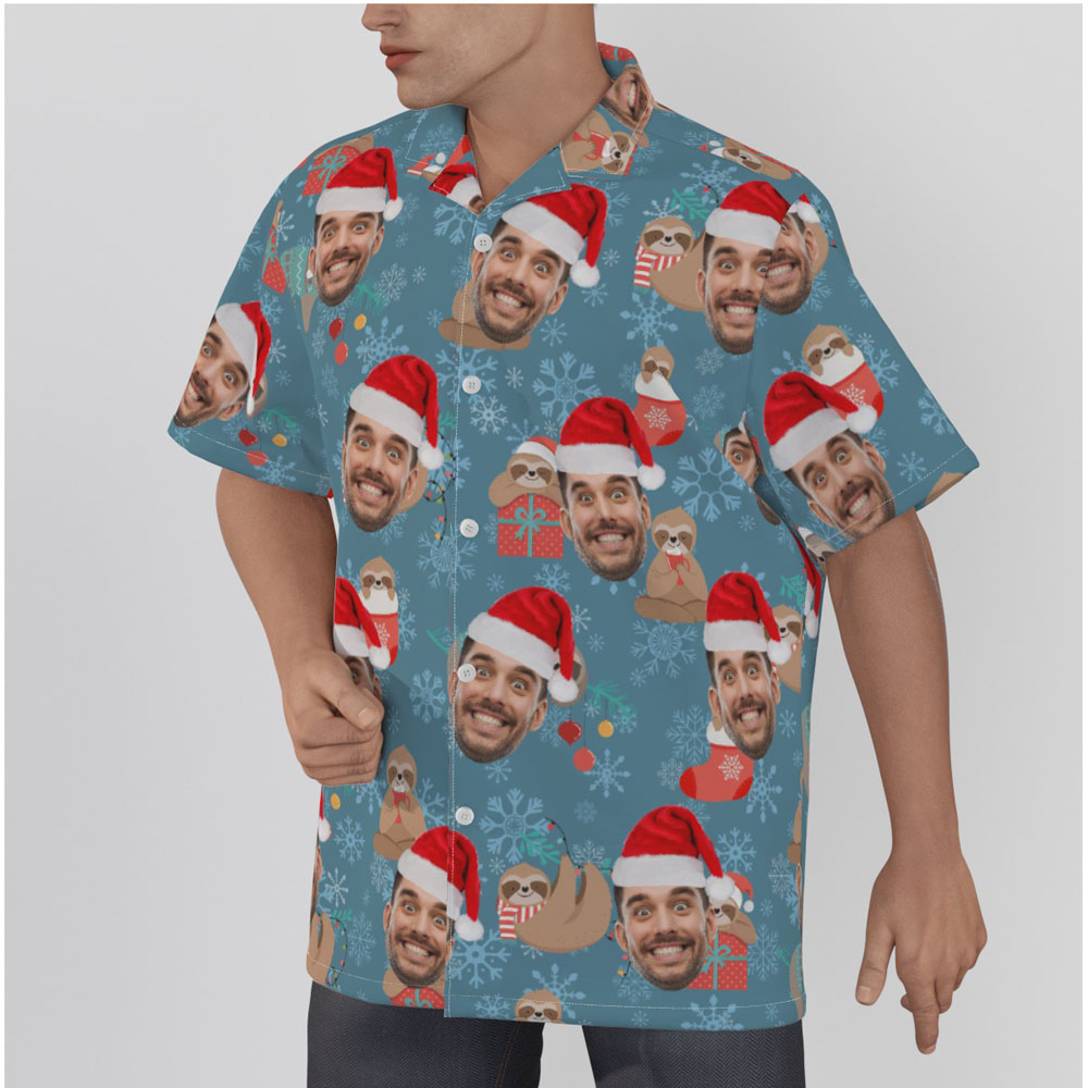 Funny Sloths Christmas Hawaiian Shirt With Custom Face