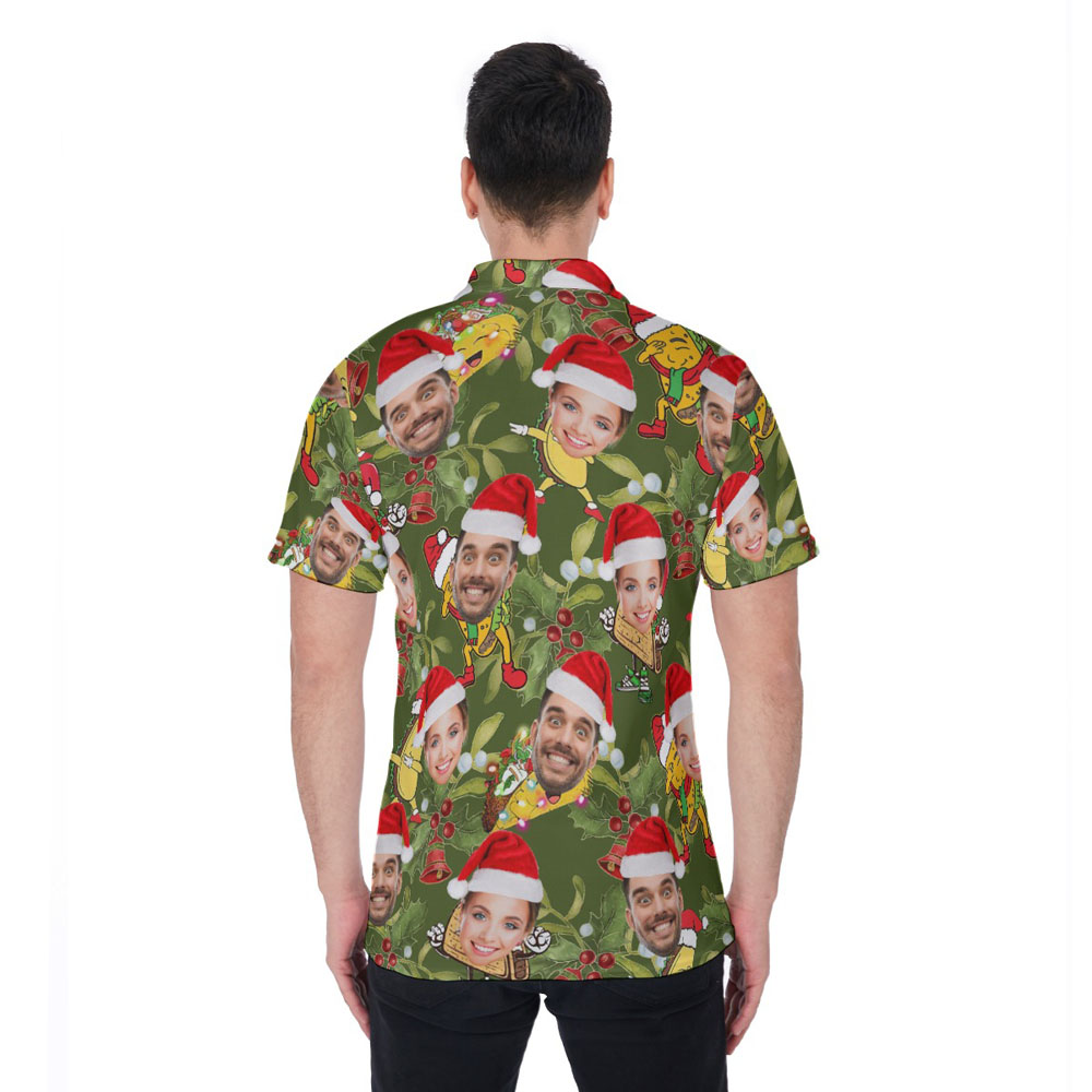 Funny Custom Face Christmas Taco Hawaiian Polo Golf Shirt For Men