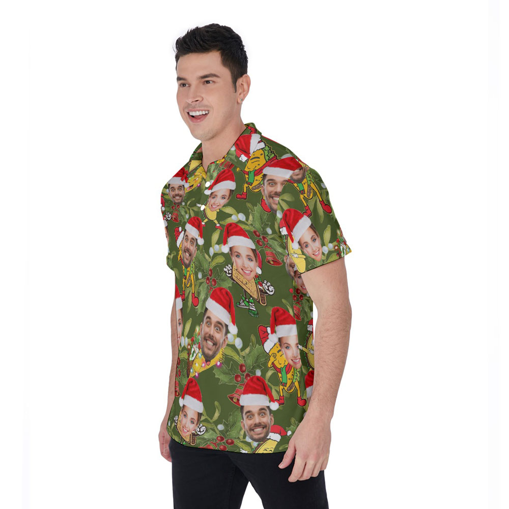 Funny Custom Face Christmas Taco Hawaiian Polo Golf Shirt For Men