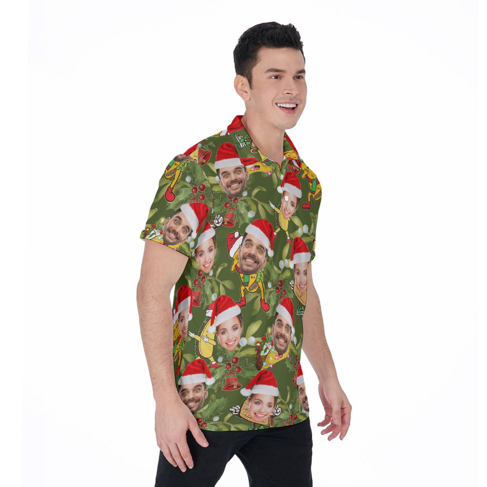 Funny Custom Face Christmas Taco Hawaiian Polo Golf Shirt For Men