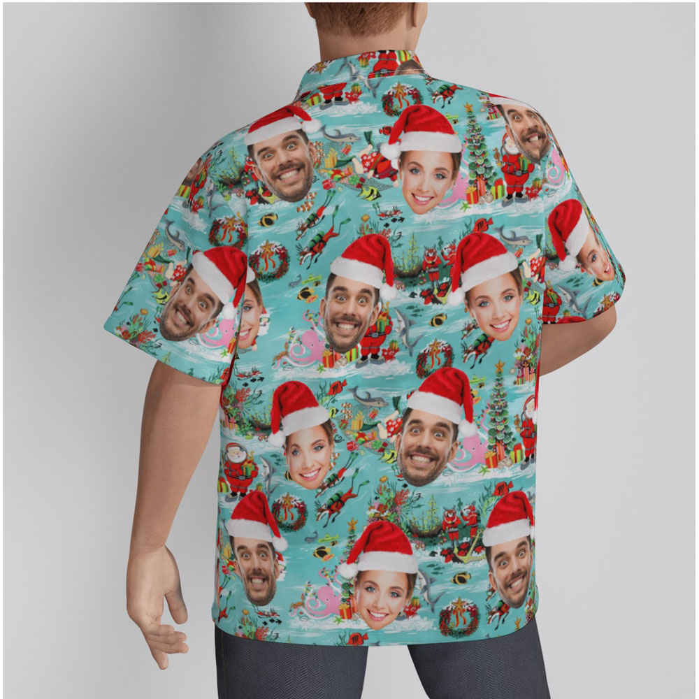 Funny Custom Face Scuba Diving Santa Claus Christmas Hawaiian Shirt
