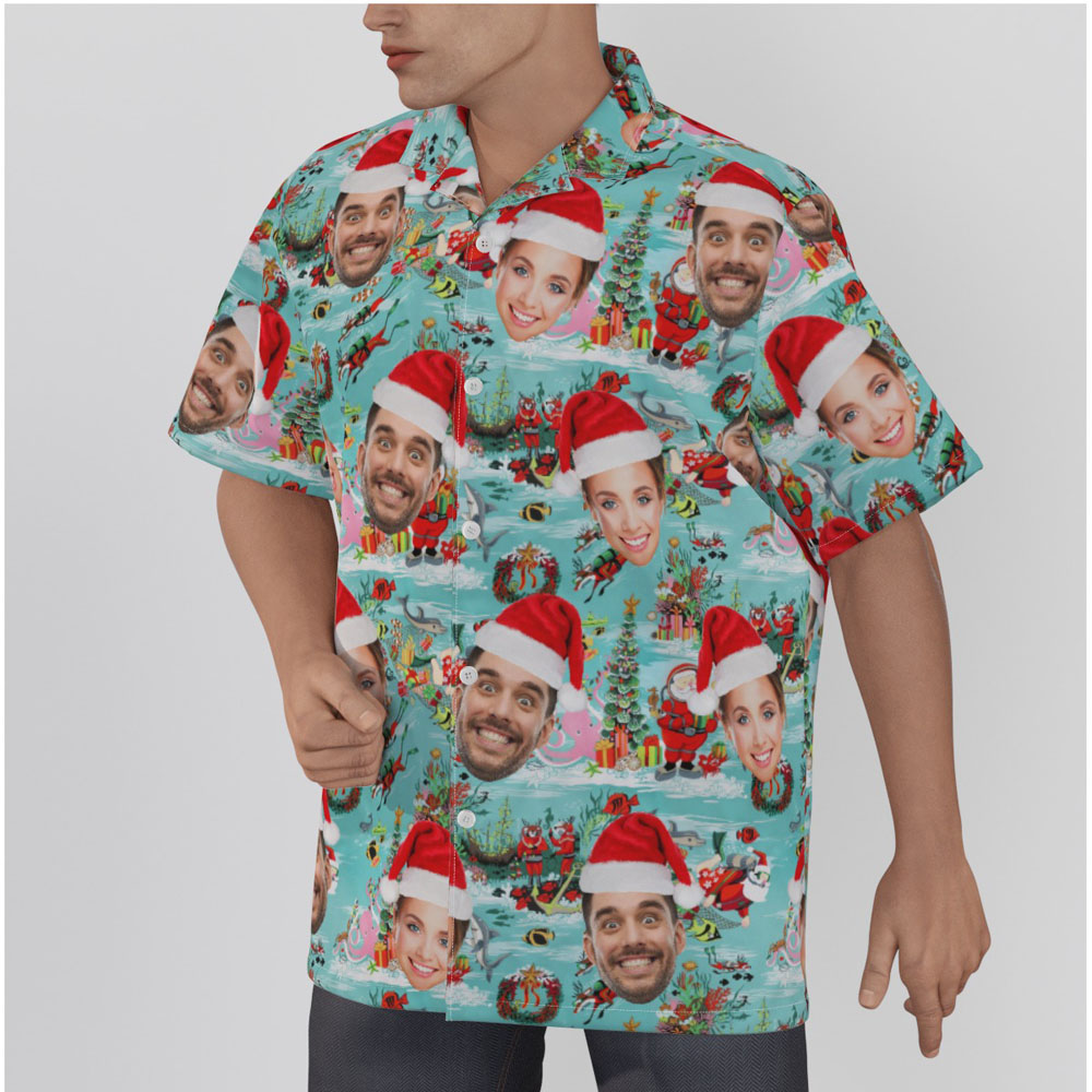 Funny Custom Face Scuba Diving Santa Claus Christmas Hawaiian Shirt