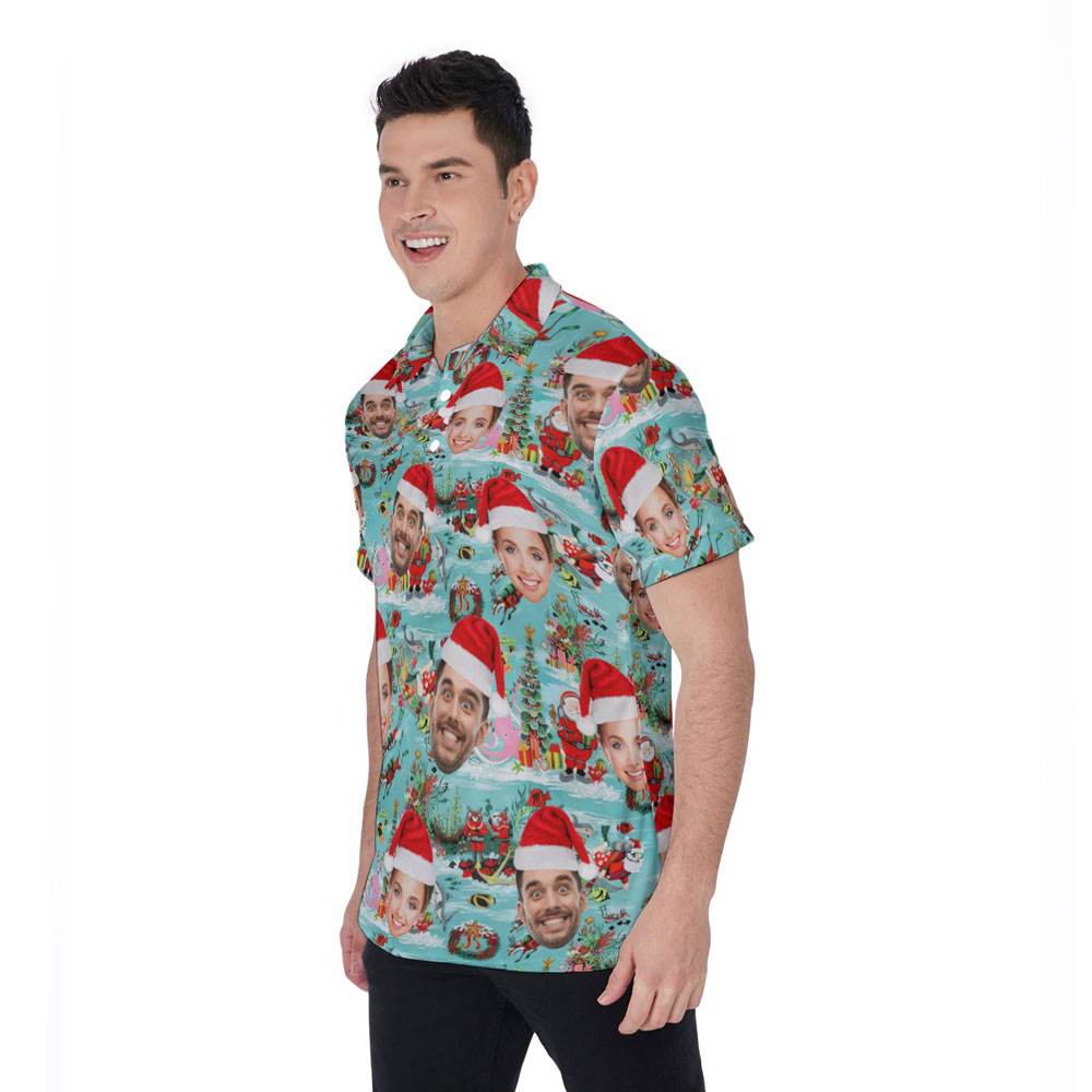 Scuba Diving Santa Claus Blue Hawaiian Polo Shirt With Custom Face