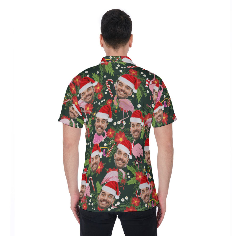 Custom Face Christmas Flamingo Tropical Hawaiian Polo Shirt