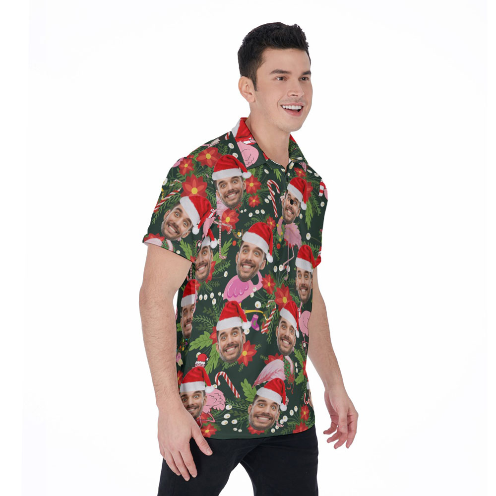 Custom Face Christmas Flamingo Tropical Hawaiian Polo Shirt