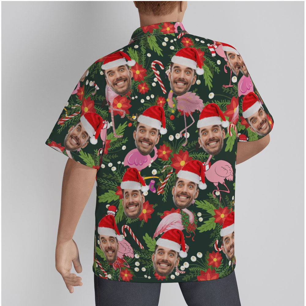 Funny Custom Face Christmas Flamingo Tropical Hawaiian Shirt