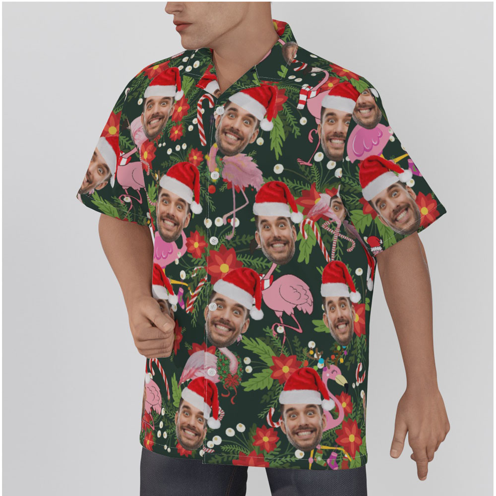 Funny Custom Face Christmas Flamingo Tropical Hawaiian Shirt