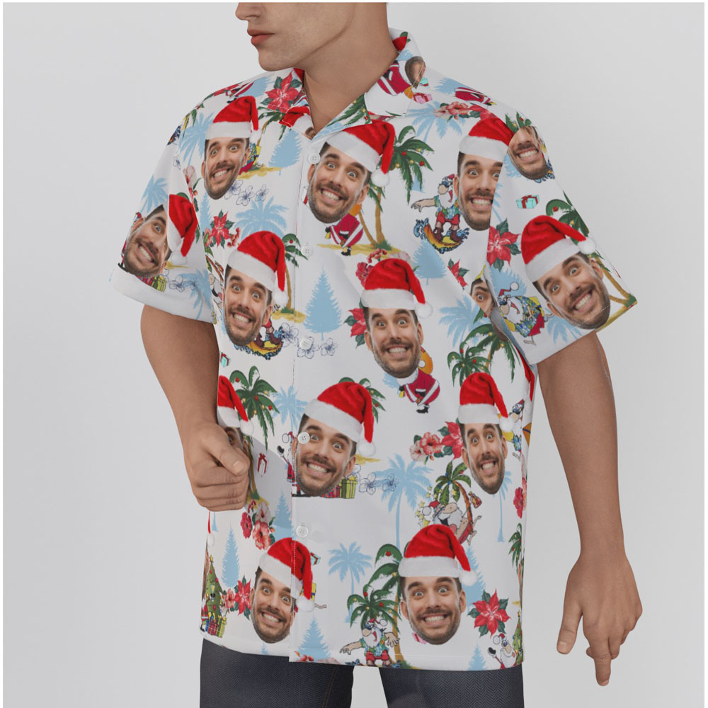 Custom Christmas Vintage Palm Tree Hawaiian Shirt With Face