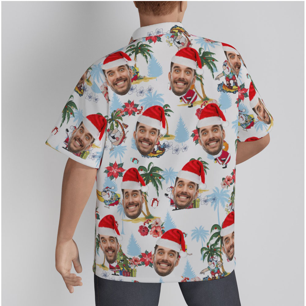 Custom Christmas Vintage Palm Tree Hawaiian Shirt With Face