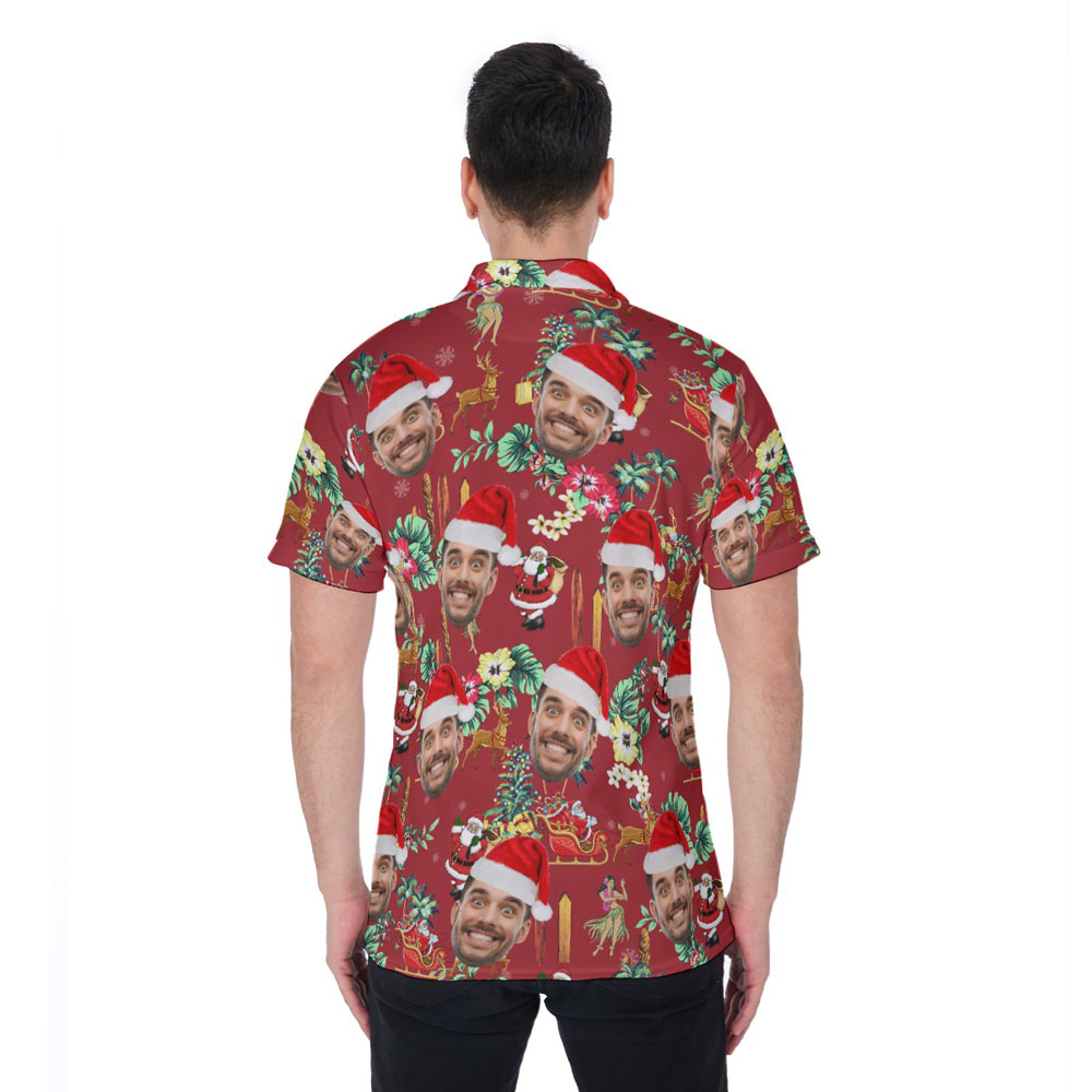 Classic Christmas Hawaiian Polo Shirt With Custom Face