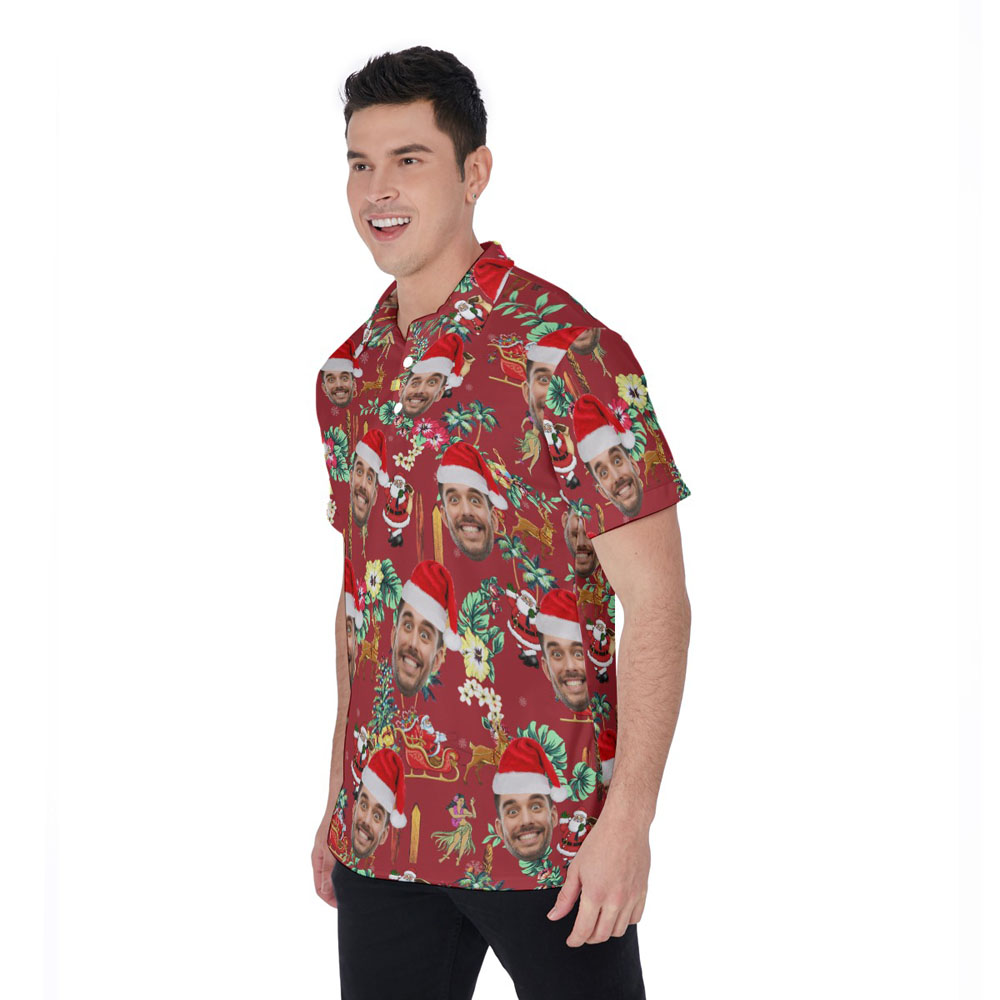 Classic Christmas Hawaiian Polo Shirt With Custom Face
