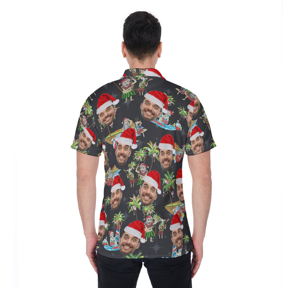 Funny Custom Face Mele Kalikimaka Hawaiian Polo Shirt