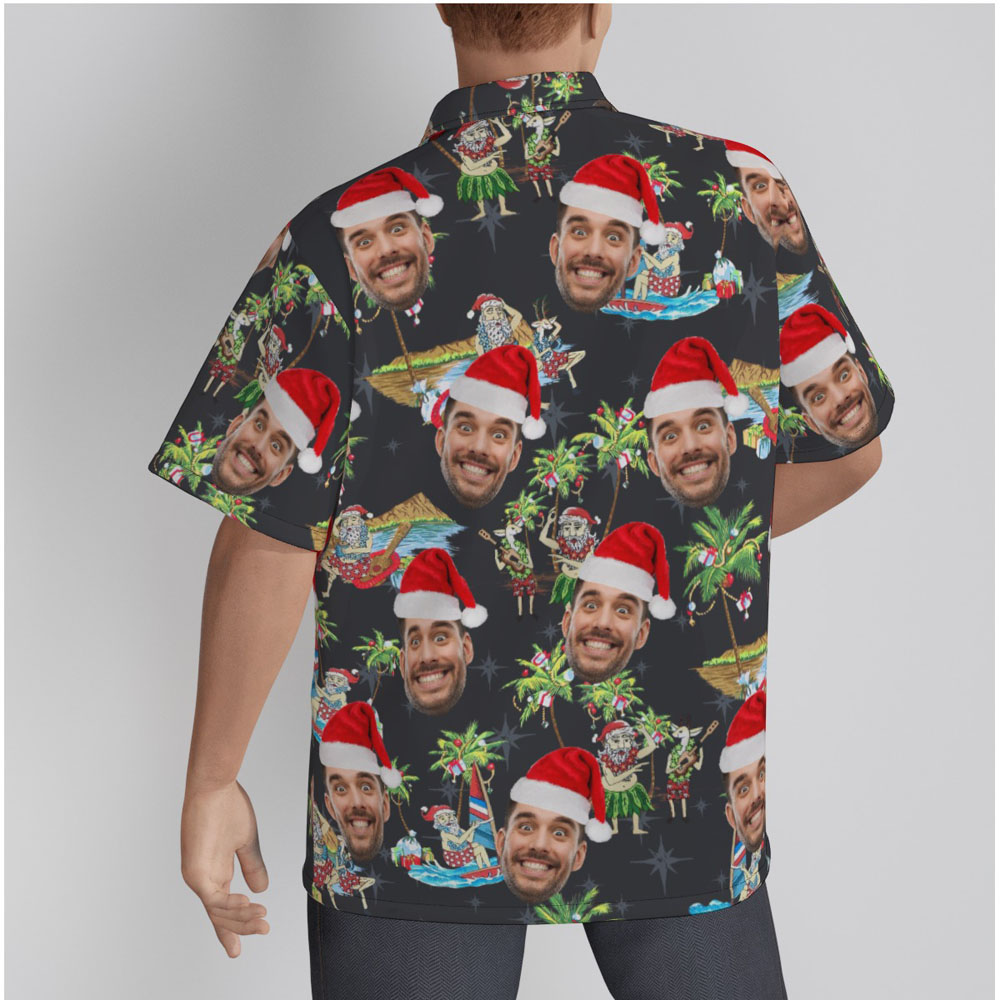 Mele Kalikimaka Black Hawaiian Shirt With Custom Face