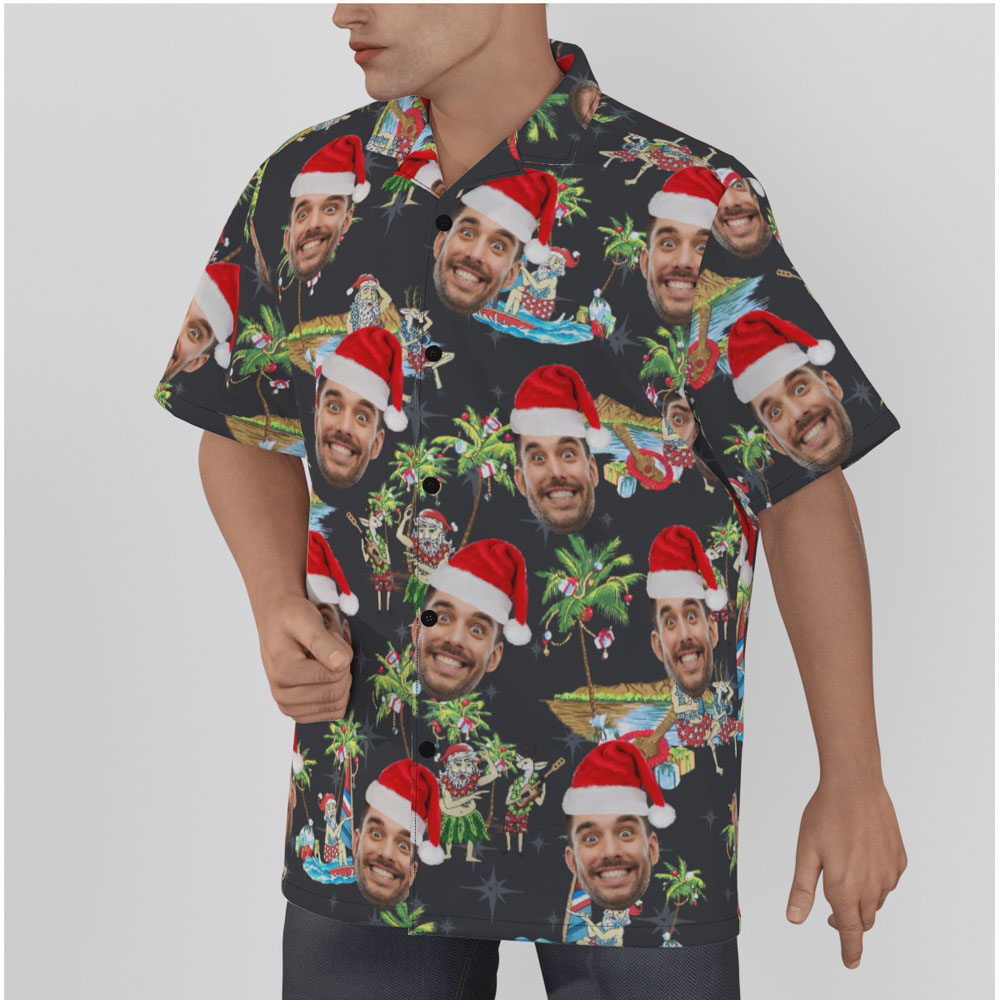 Mele Kalikimaka Black Hawaiian Shirt With Custom Face