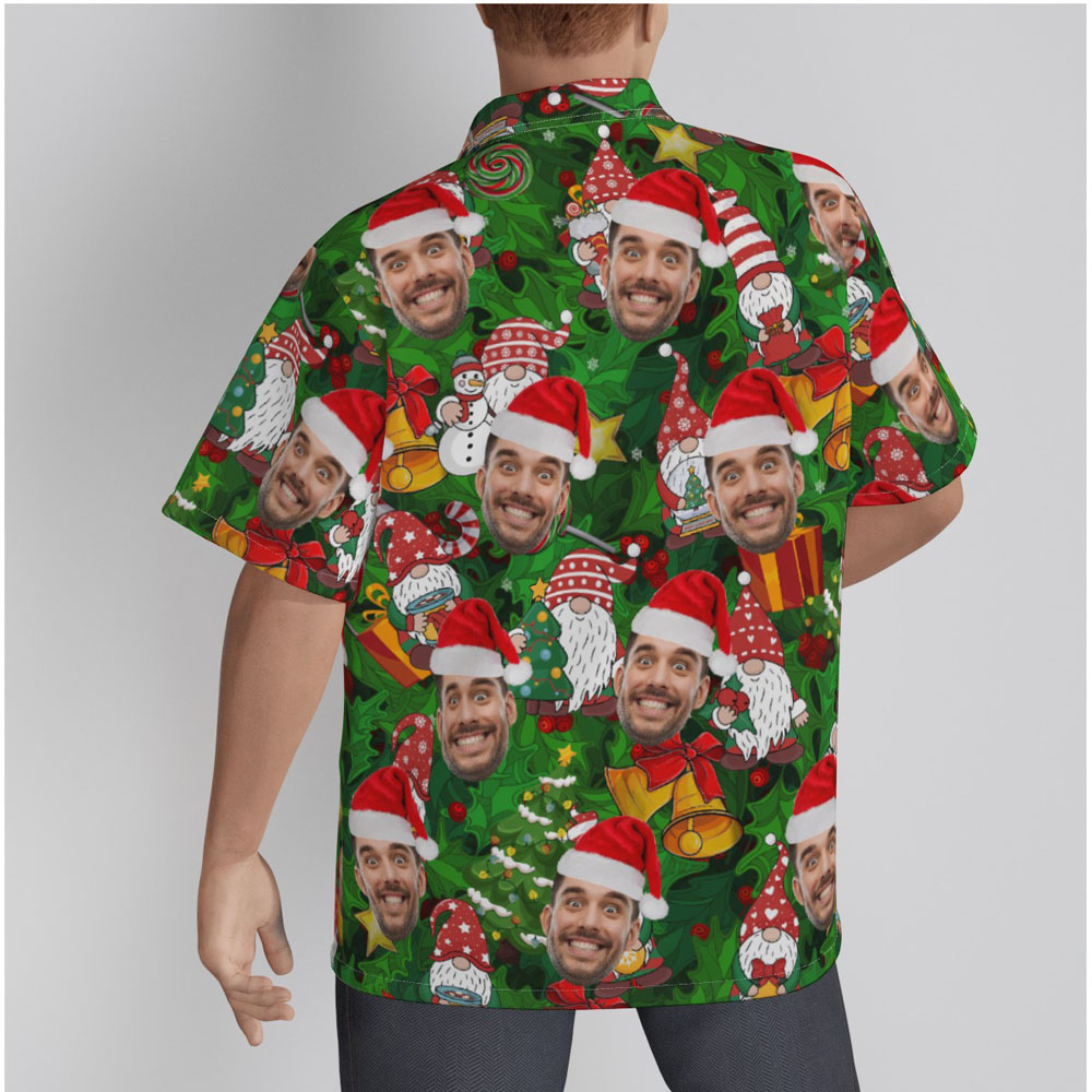 Christmas Gnome Green Hawaiian Shirt With Custom Face