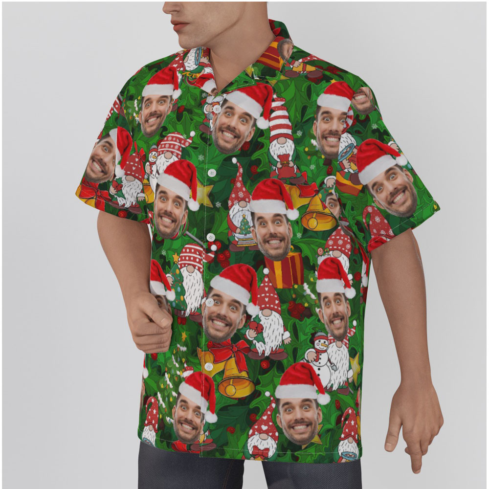 Christmas Gnome Green Hawaiian Shirt With Custom Face