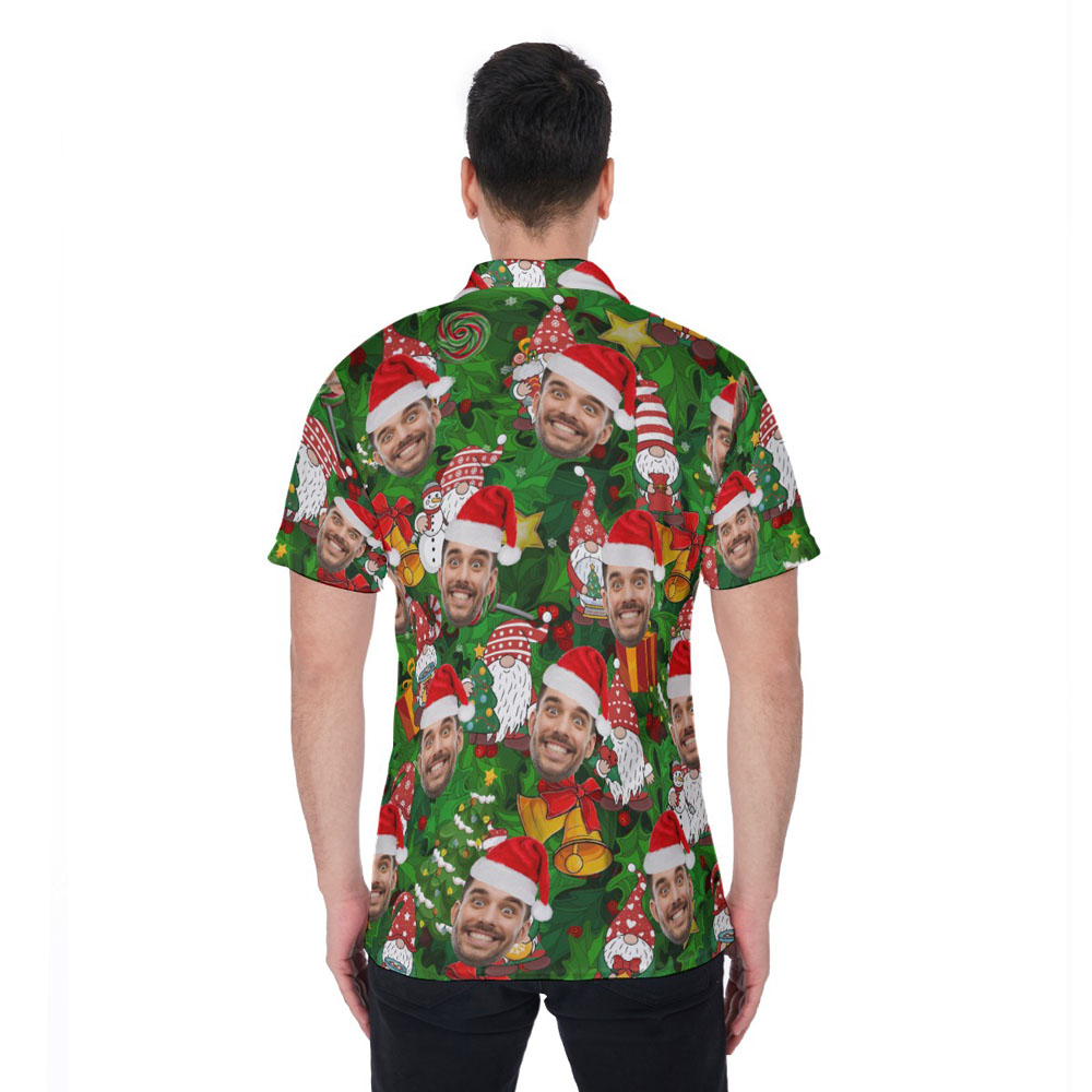 Cute Gnome Christmas Hawaiian Polo Shirt With Custom Face