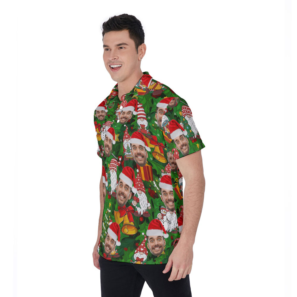 Cute Gnome Christmas Hawaiian Polo Shirt With Custom Face