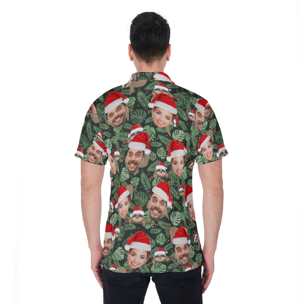 Funny Christmas Sloths Hawaiian Polo Shirt With Custom Face