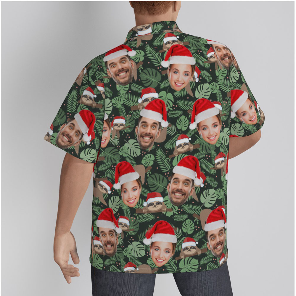 Funny Custom Face Christmas Sloth Green Hawaiian Shirt