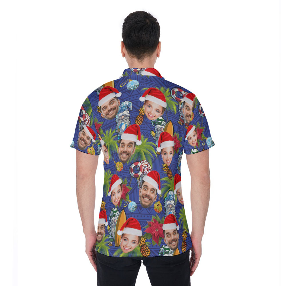 Custom Face Christmas Gnomes Tropical Hawaiian Polo Shirt