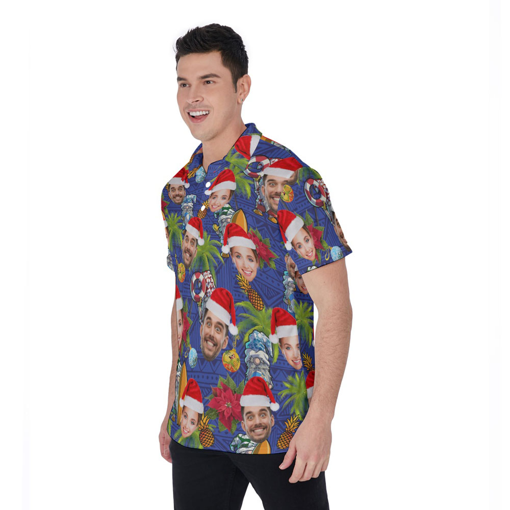 Custom Face Christmas Gnomes Tropical Hawaiian Polo Shirt