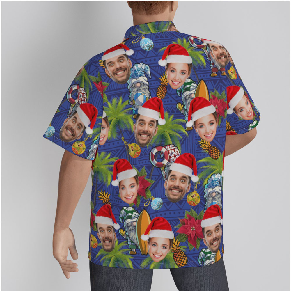 Tropical Gnomes Custom Face Christmas Blue Hawaiian Shirt
