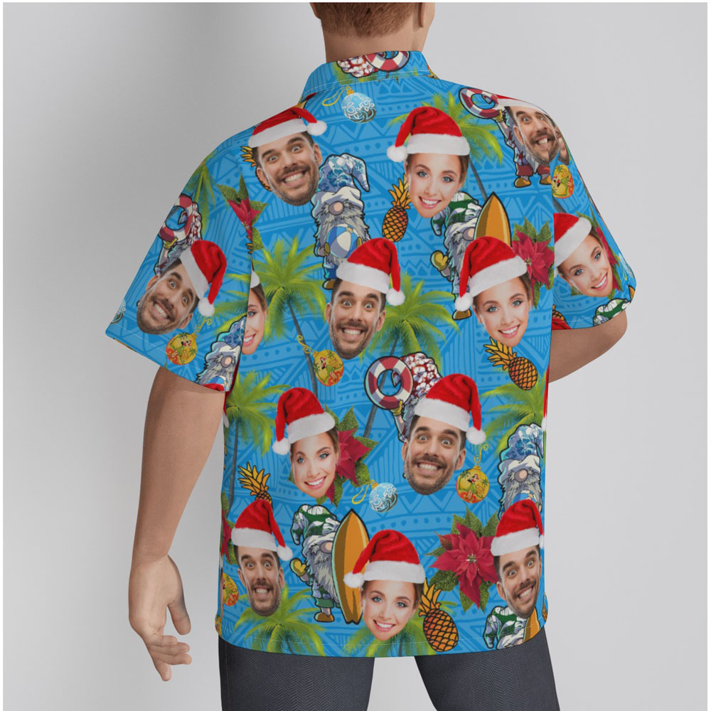 Funny Custom Face Christmas Gnomes Christmas Navy Hawaiian Shirt