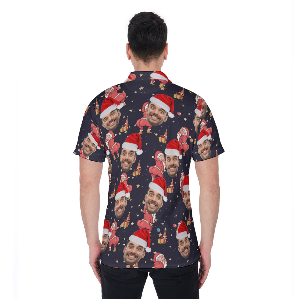 Custom Face Christmas Naughty Santa Hawaiian Polo Shirt