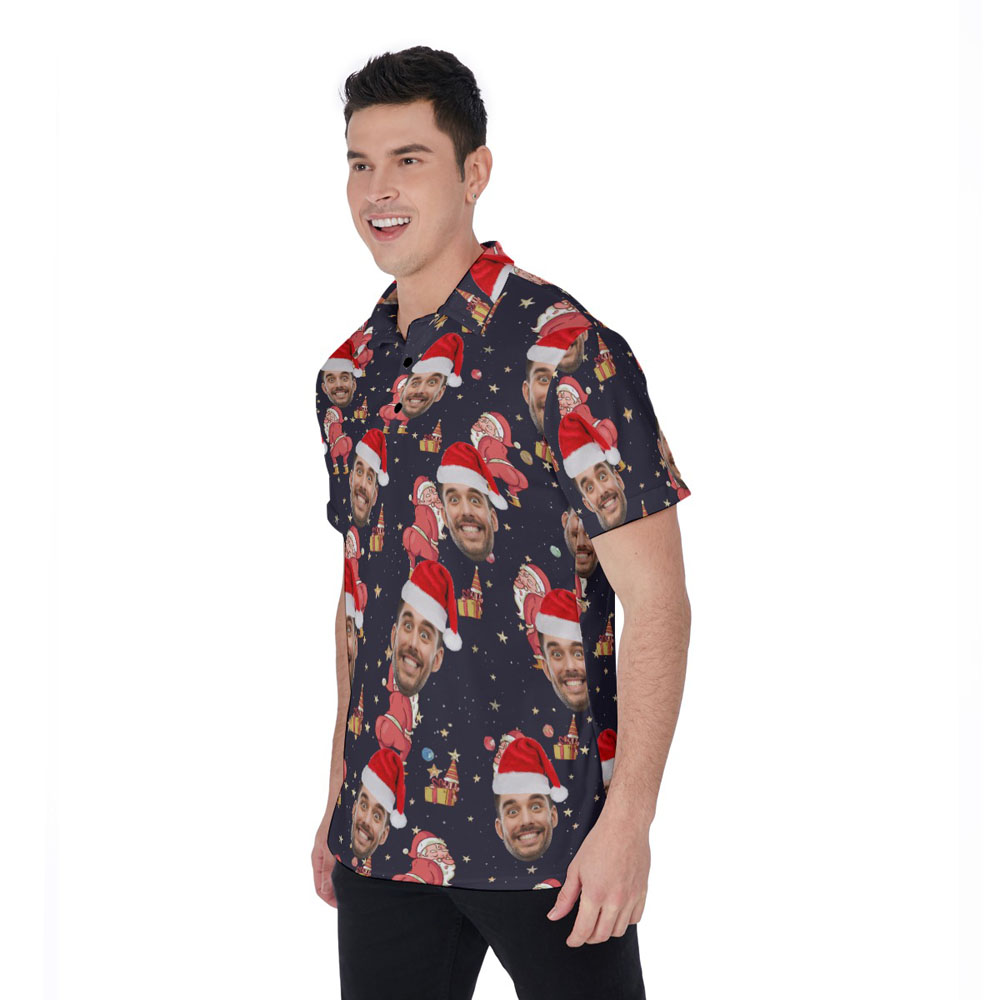 Custom Face Christmas Naughty Santa Hawaiian Polo Shirt