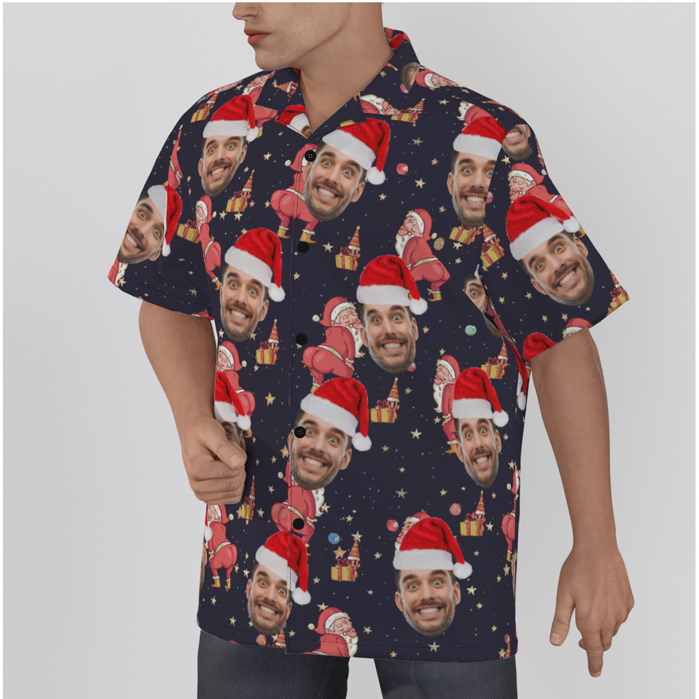 Funny Naughty Santa Custom Face Christmas Hawaiian Shirt
