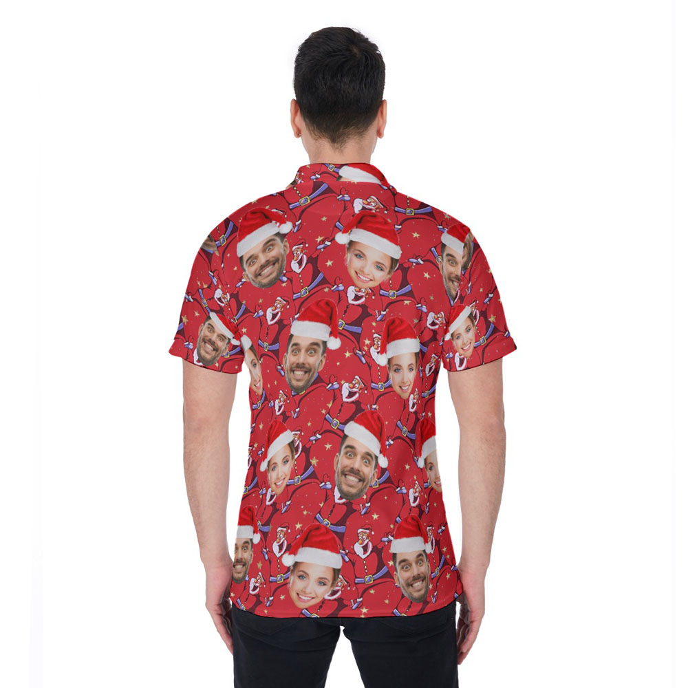 Funny Custom Face Christmas Santa Red Polo Shirt For Men