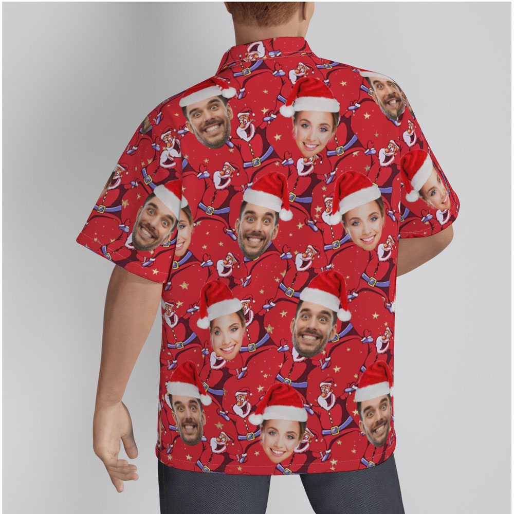 Funny Santa Claus Christmas Hawaiian Shirt With Custom Couple Faces