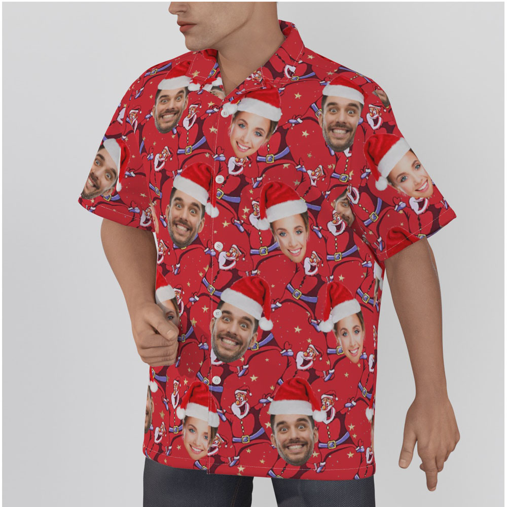 Funny Santa Claus Christmas Hawaiian Shirt With Custom Couple Faces