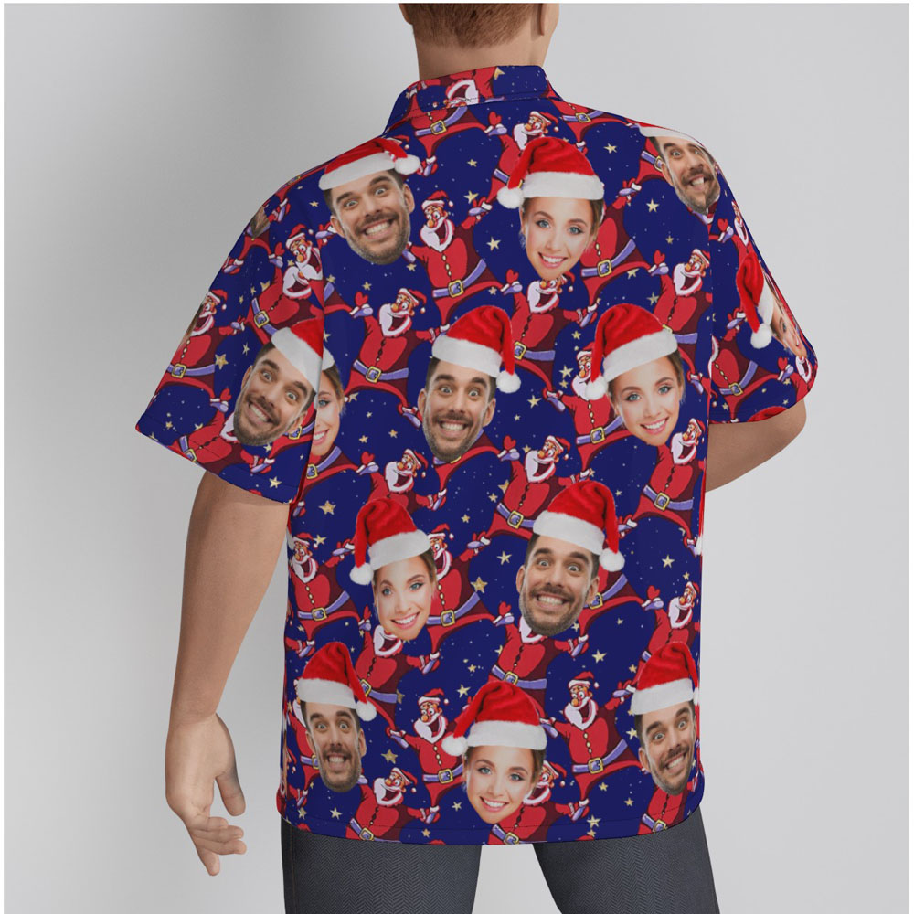 Custom Multiple Faces Christmas Santa Navy Hawaiian Shirt