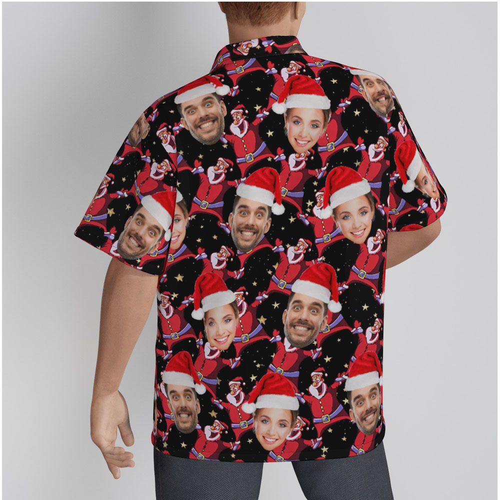 Custom Couple Face Christmas Santa Claus Black Hawaiian Shirt