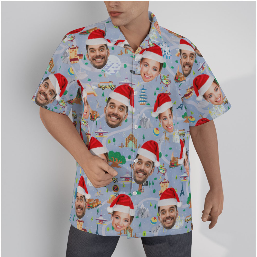 Funny Custom Face Christmas Playing Park Grey Hawaiian Shirt - variant image 1